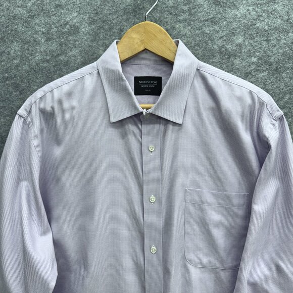 NORDSTROM Men's Button Up Dress Shirt, Size 17 34-35 Trim Fit 100% Cotton Purple - Picture 2 of 12